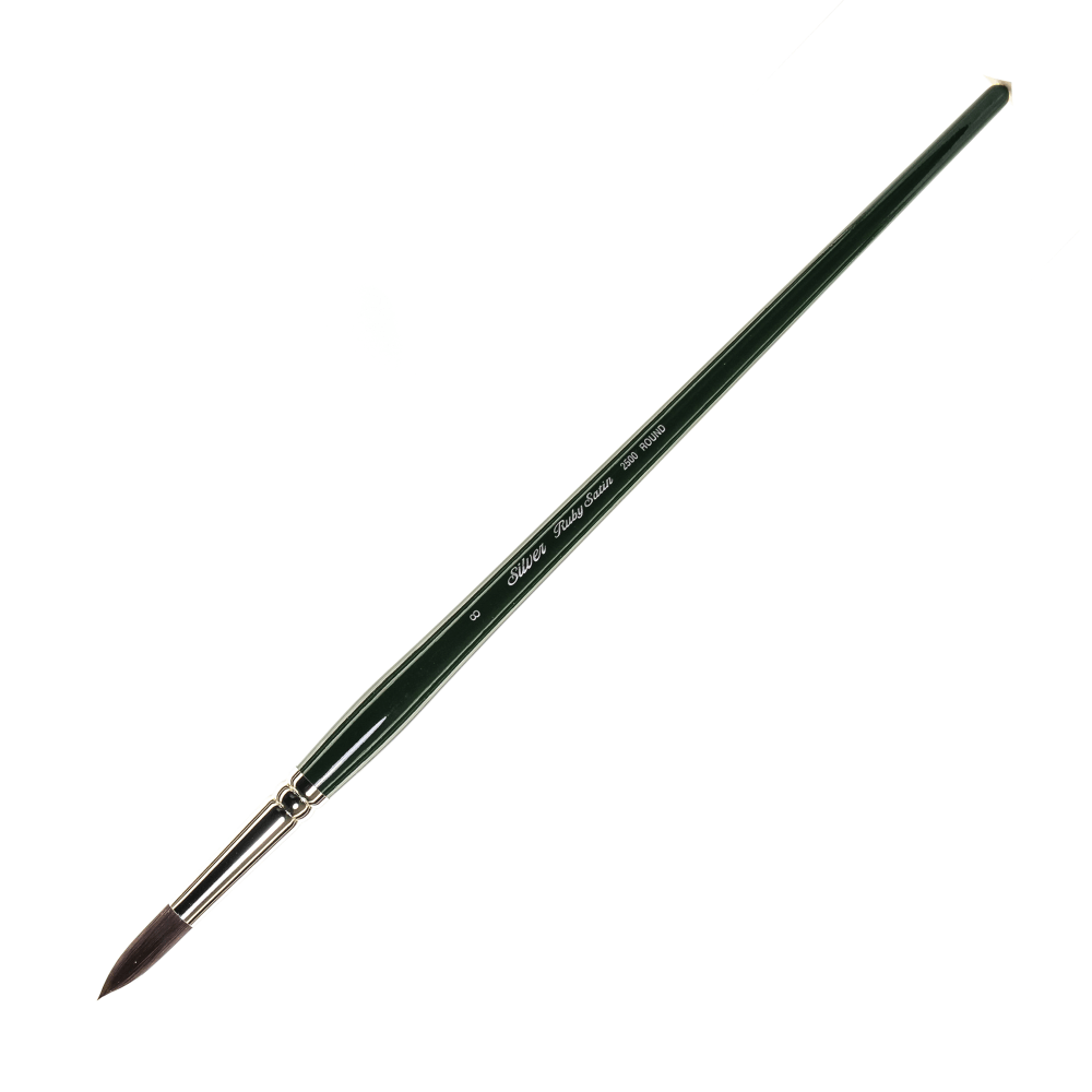 Silver Brush Ruby Satin Series Long-Handle Paint Brush 2500, Size 8, Round Bristle, Synthetic, Green