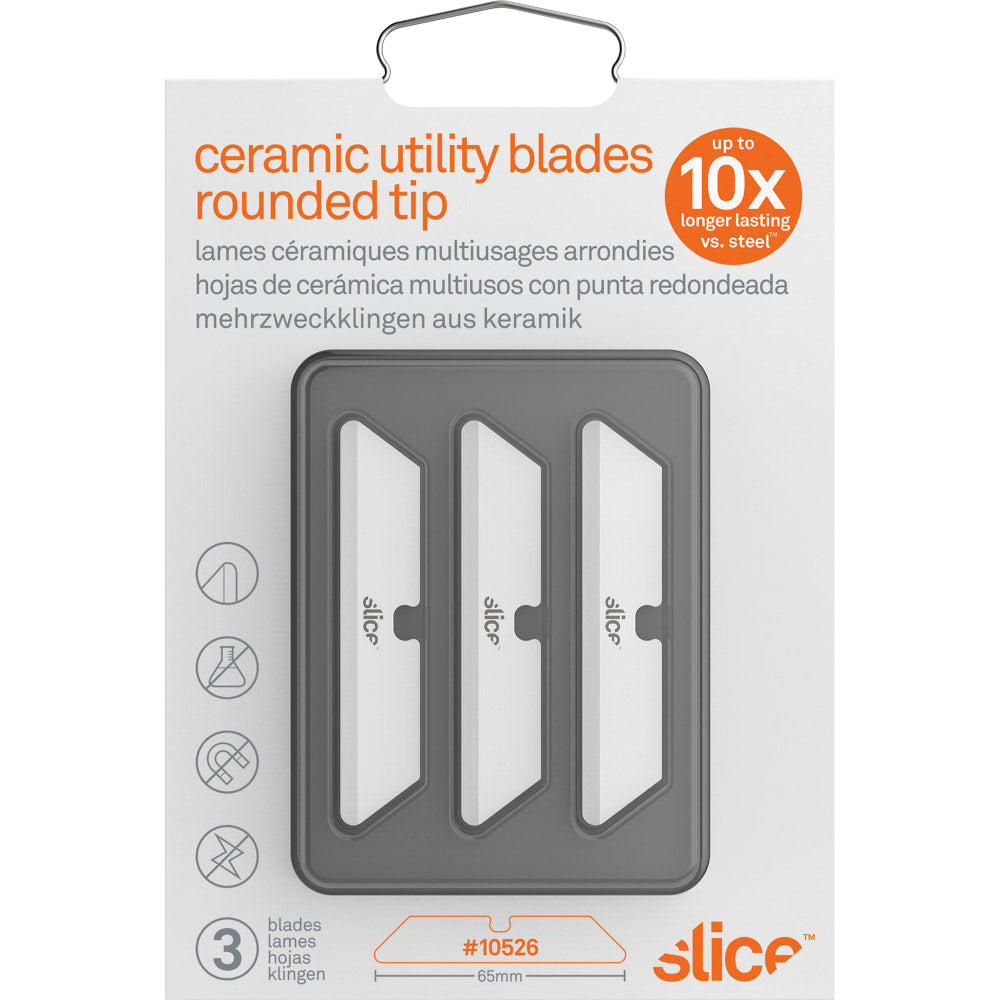 Slice Rounded Tip Ceramic Utility Blades - 2.60in Length - Non-conductive, Non-magnetic, Rust Resistant, Reversible, Non-sparking - Zirconium Oxide - 3 / Pack - White