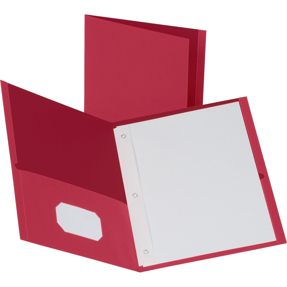 Business Source Letter Recycled Pocket Folder - 8 1/2in x 11in - 100 Sheet Capacity - 3 x Prong Fastener(s) - 1/2in Fastener Capacity - 2 Inside Front & Back Pocket(s) - Leatherette - Red - 35% Recycled - 25 / Box