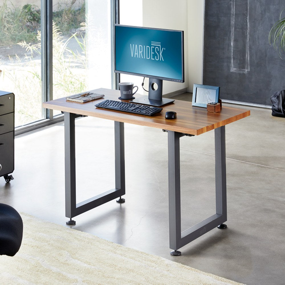 Vari Table 48inW Computer Desk, Butcher Block/Slate