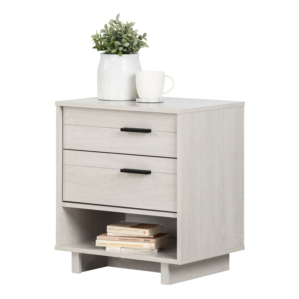 South Shore Fynn Nightstand With Cord Catcher, 24-3/4inH x 22-1/4inW x 16-1/2inD, Winter Oak