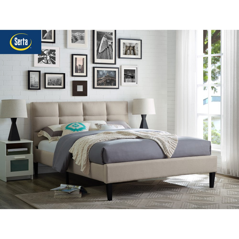 Lifestyle Solutions Serta Zara Upholstered Platform Bed Frame, Full, 41-3/4inH x 57-7/8inW x 82-3/4inD, Beige