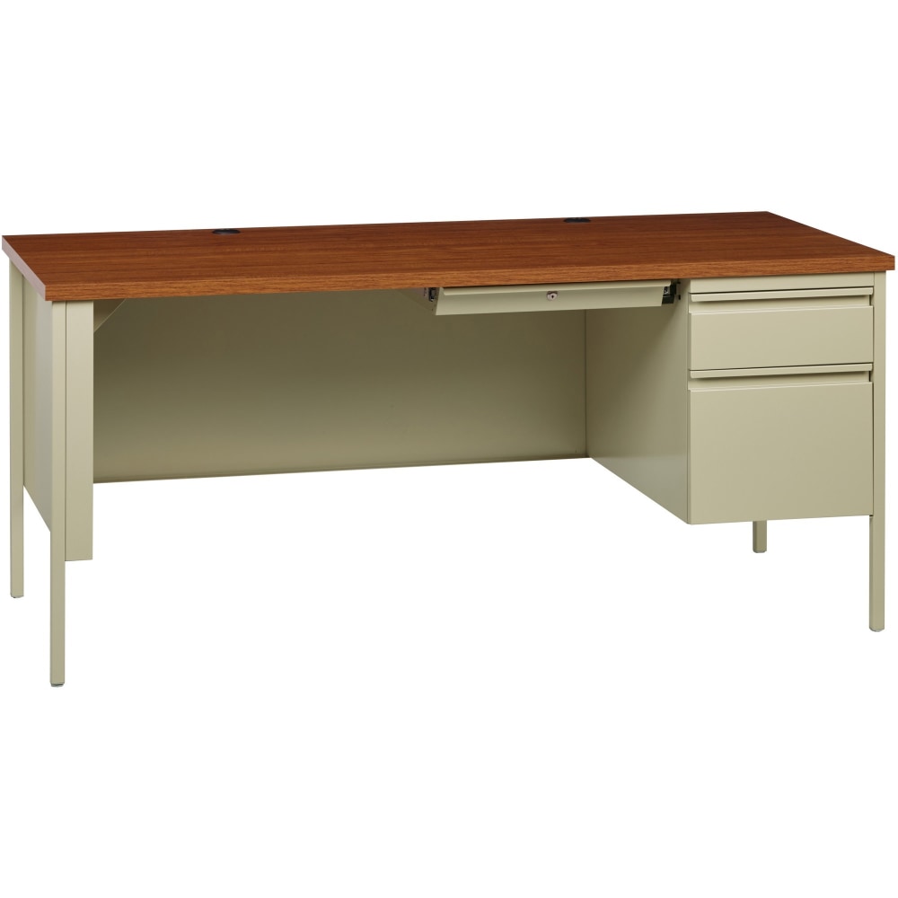 Lorell Fortress 66inW Steel Pedestal Computer Desk, Right-Hand, Oak/Putty