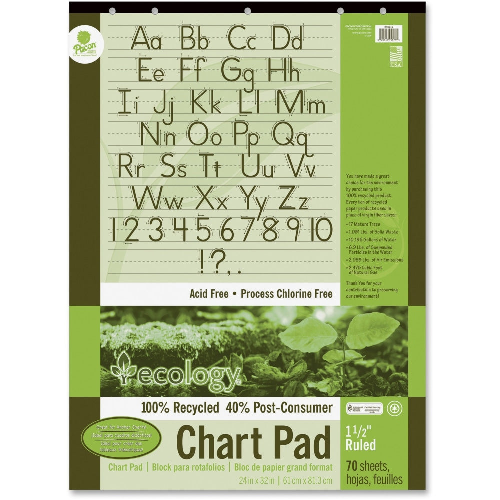 Ecology Chart Pad, 1 1/2in Ruled, 24in x 32in, Pad Of 70 Sheets