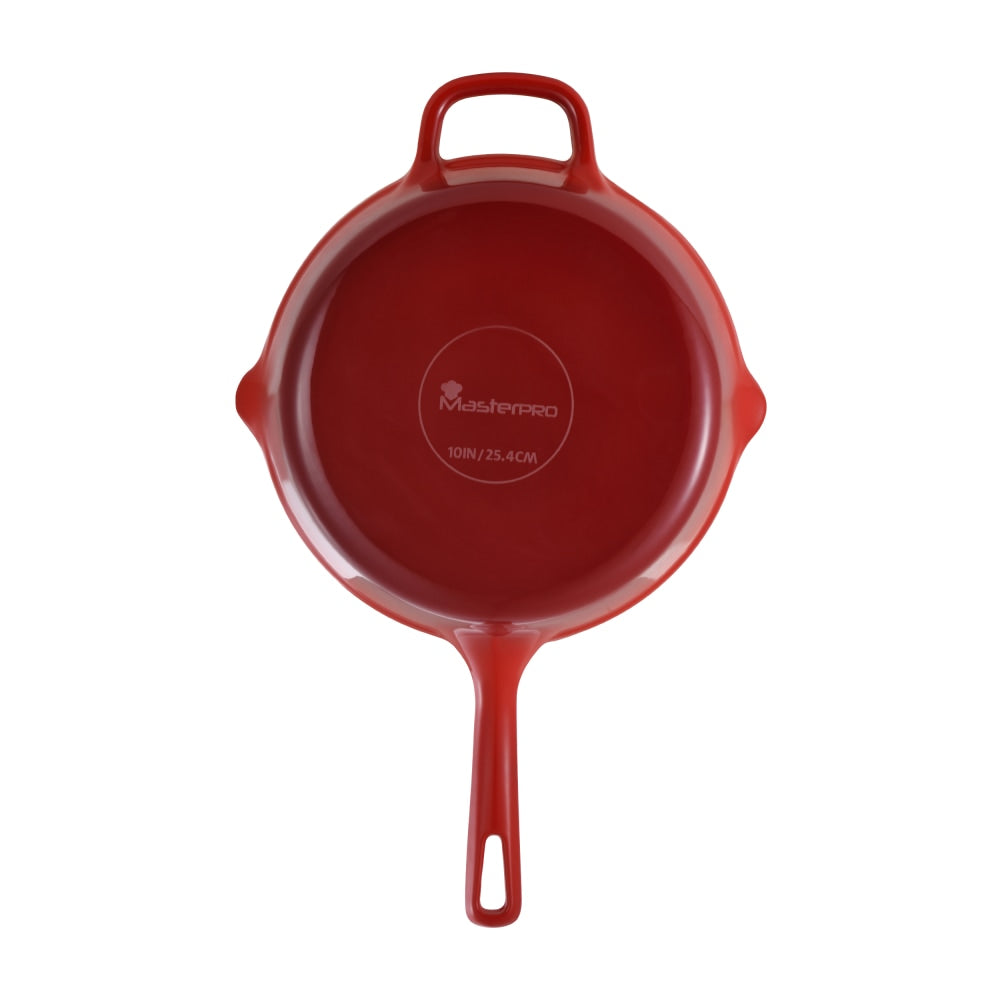 Masterpro Bergner Iron Fry Pan With Helper Handle, 10in, Red