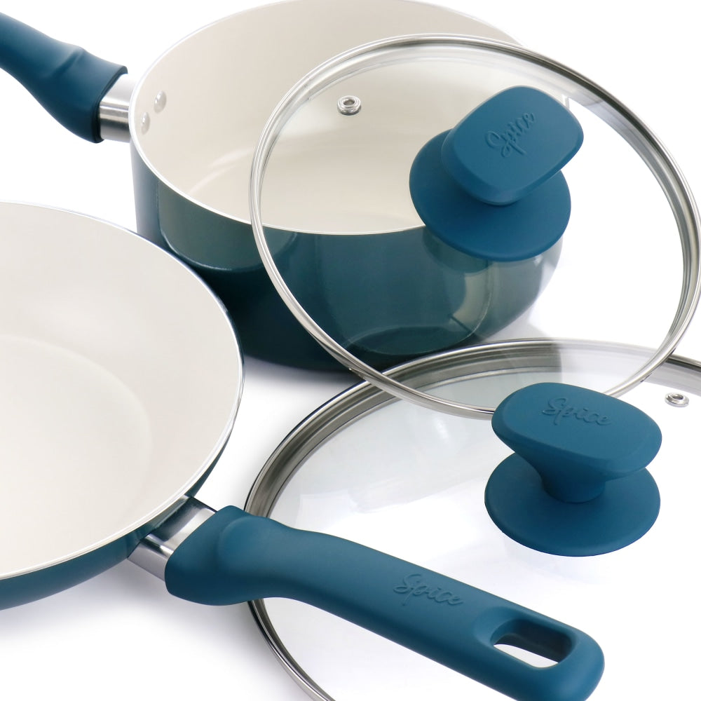 Spice by Tia Mowry Savory Saffron 7-Piece Ceramic Non-Stick Aluminum Cookware Set, Teal