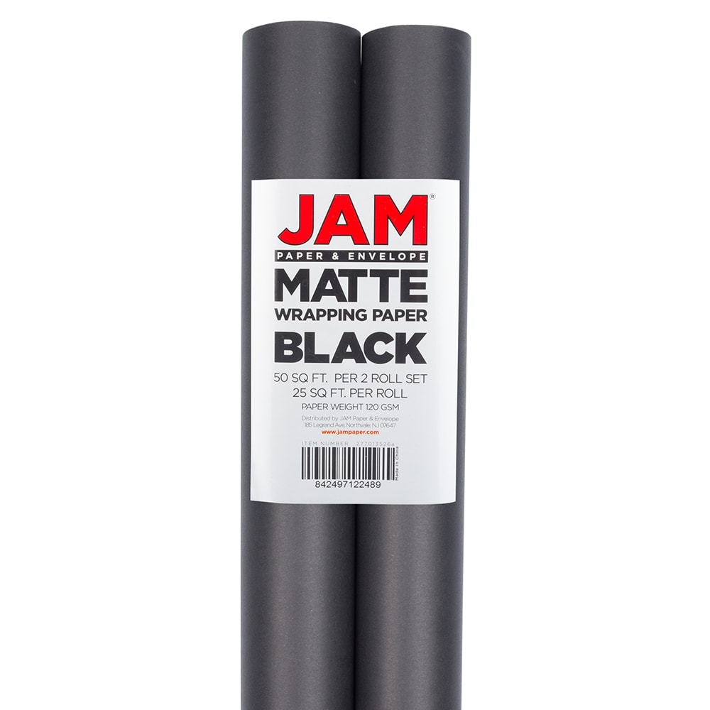 JAM Paper Wrapping Paper, Matte, 25 Sq Ft, Black, Pack of 2 Rolls