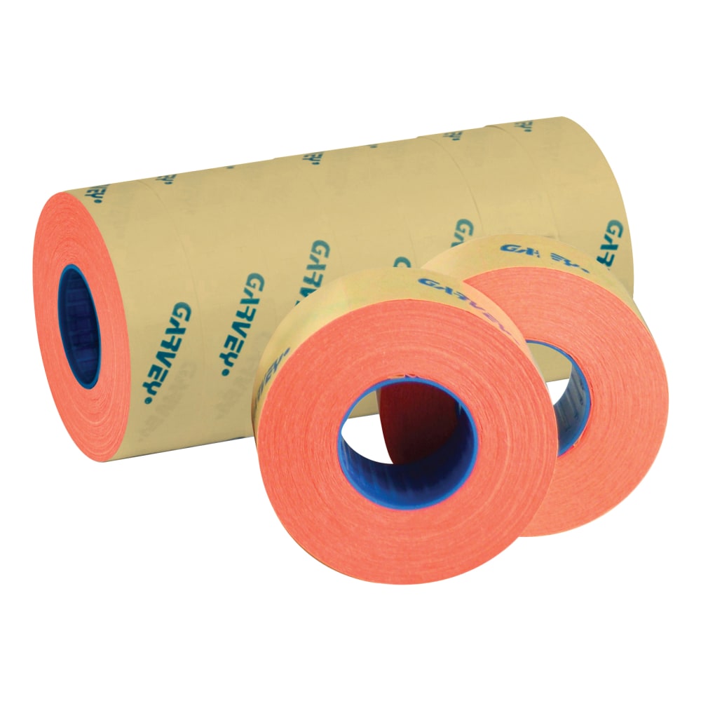 Garvey 2-Line Tamper-Resistant Price Marking Labels, 5/8in x 13/16in, Fluorescent Red, 1,000 Labels Per Roll, Pack Of 9 Rolls