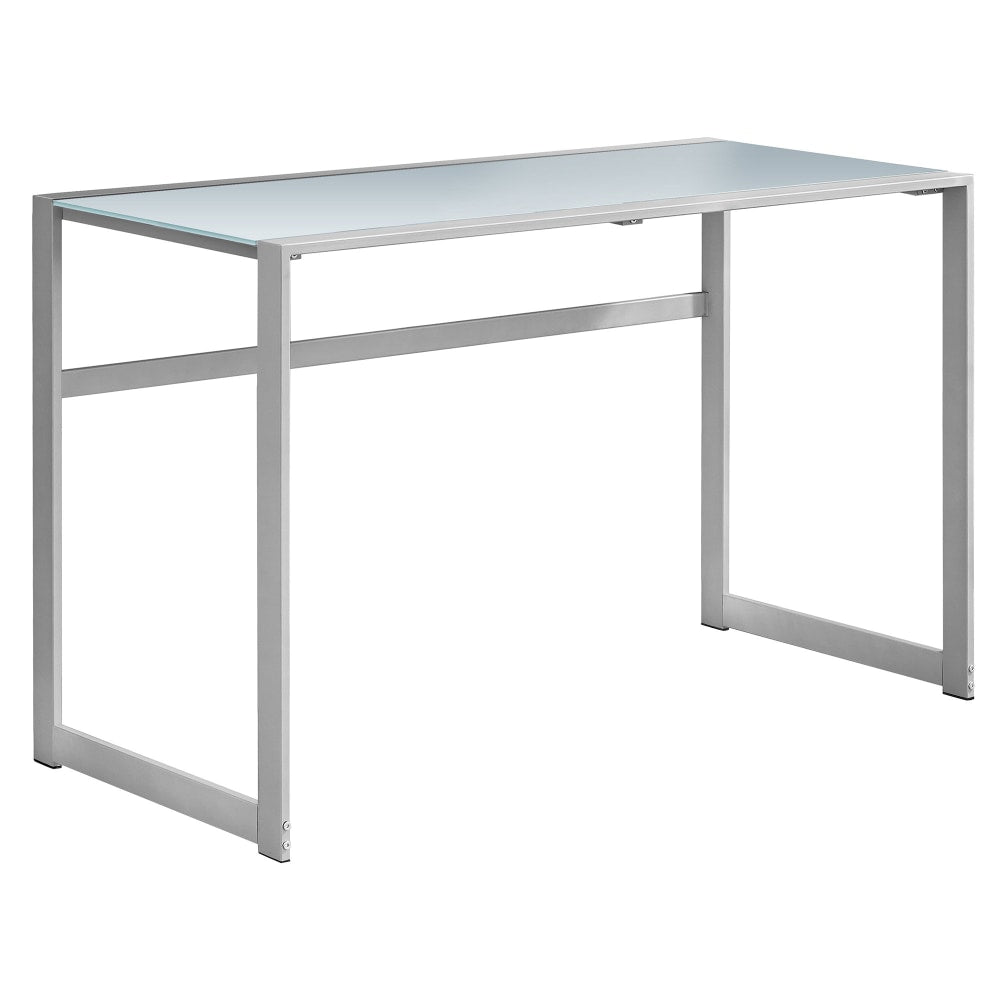 Monarch Specialties 48inW Computer Desk With Tempered Glass Top, White/Silver