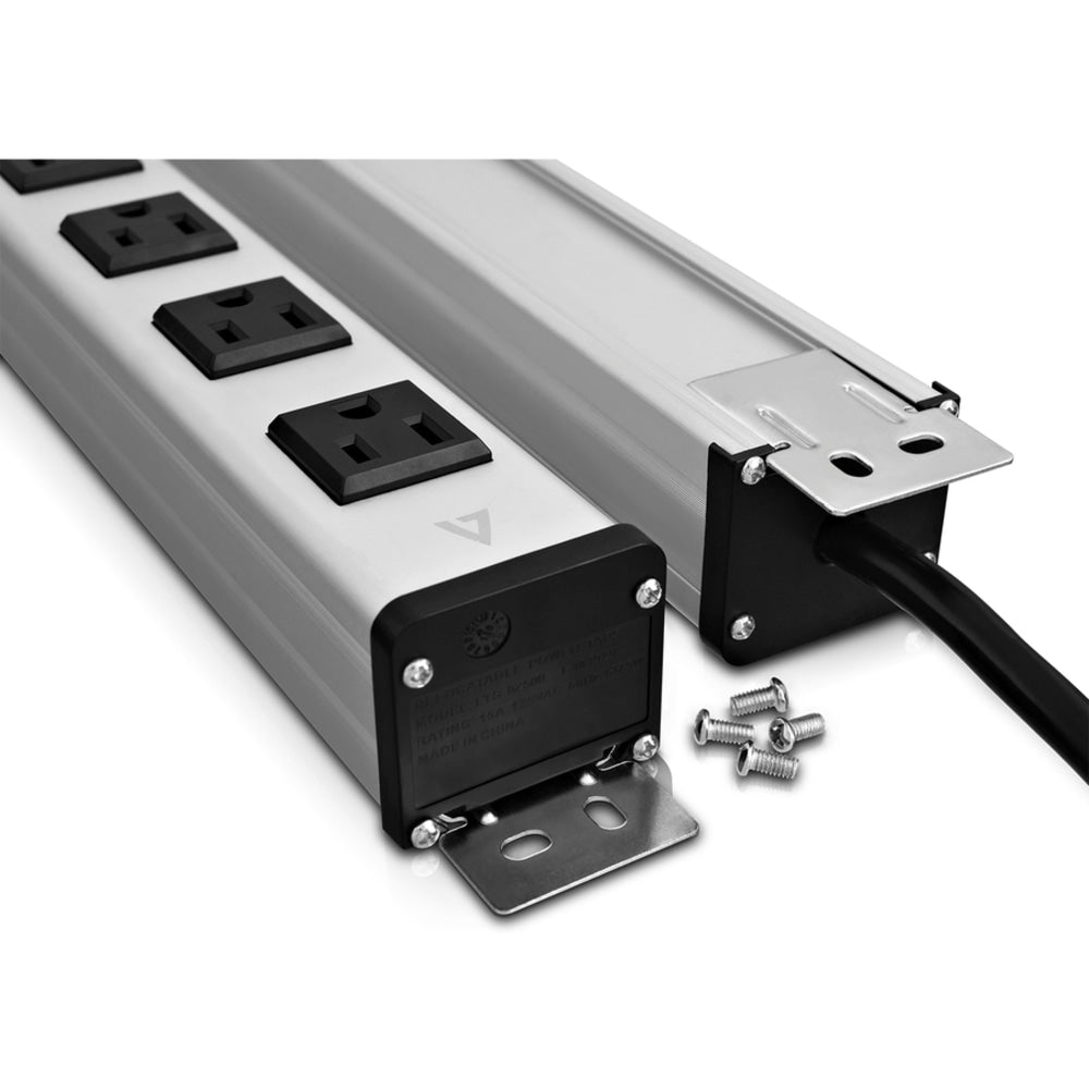 V7 12-Outlet Horizontal Industrial Metal Power Strip 125V, 15A, 15-ft Cord, 5-15R - 12 x NEMA 5-15R - 15 ft Cord - 15 A Current - 125 V Voltage - Horizontal/Vertical Rackmount