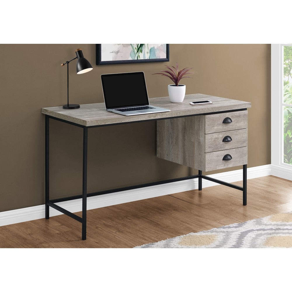 Monarch Specialties Pollard 56inW 3-Drawer Computer Desk, Taupe Wood/Black