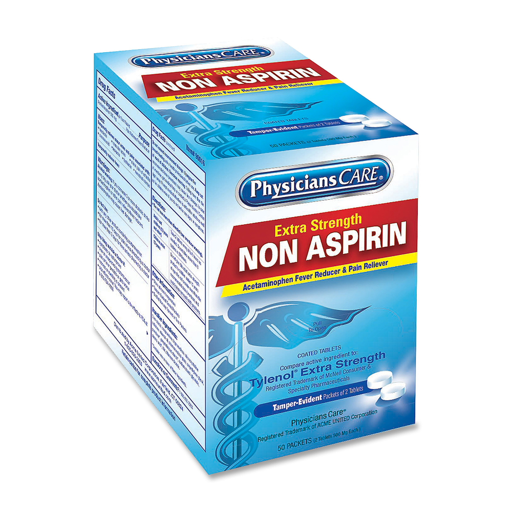 PhysiciansCare Non Aspirin Pain Reliever Medication, 2 Tablets Per Packet, Box Of 125 Packets