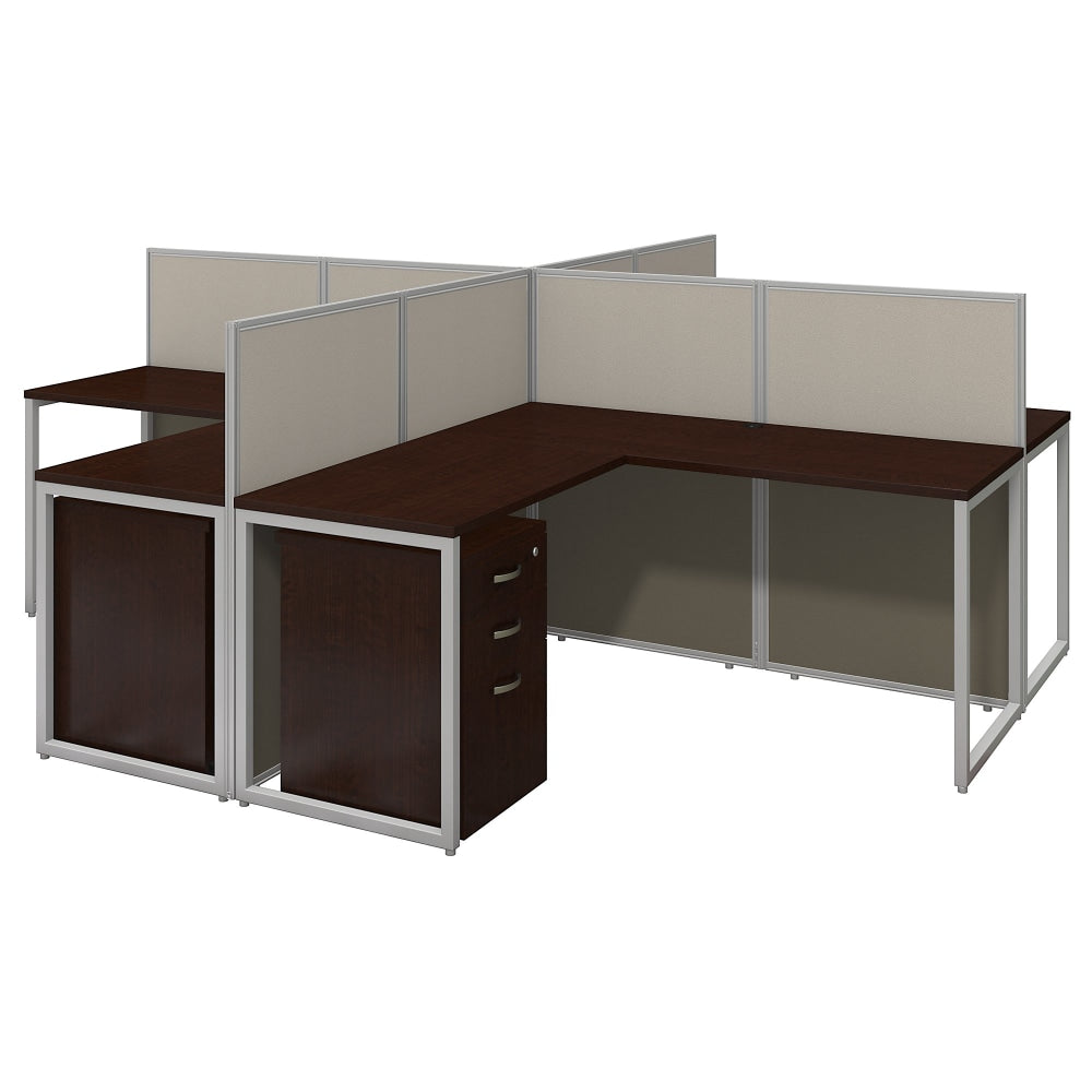 Bush Business Furniture Easy Office 60inW 4-Person L-Desk Open Office With Four 3-Drawer Mobile Pedestals, 44 15/16inH x 119 1/8inW x 119 1/8inD, Mocha Cherry, Standard Delivery