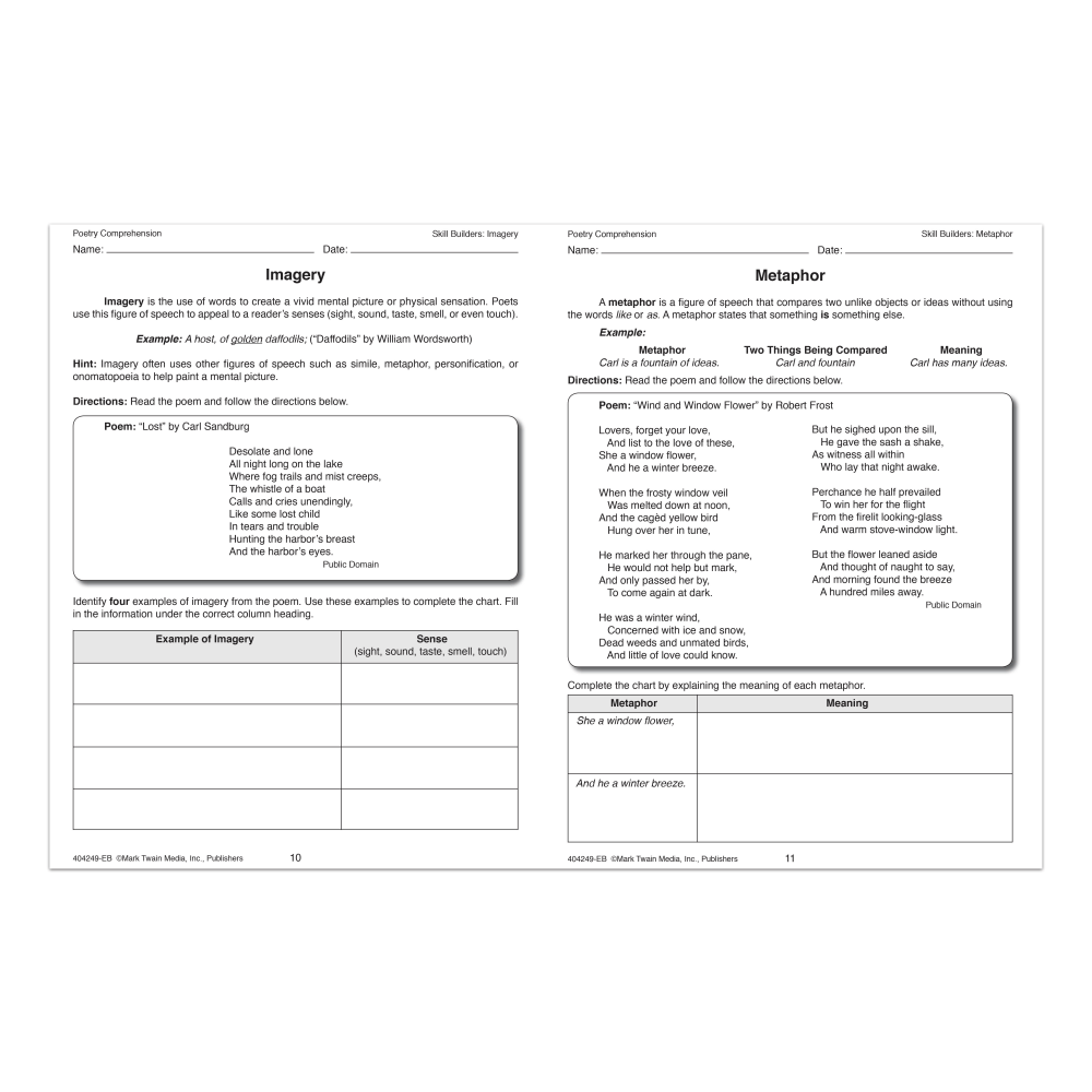 Mark Twain Media Poetry Comprehension, Grades 6-8