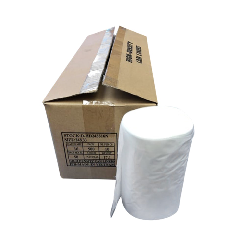 Island Plastic Bags High-Density Trash Liners, 15 Gallons, Natural, Case Of 500 Liners