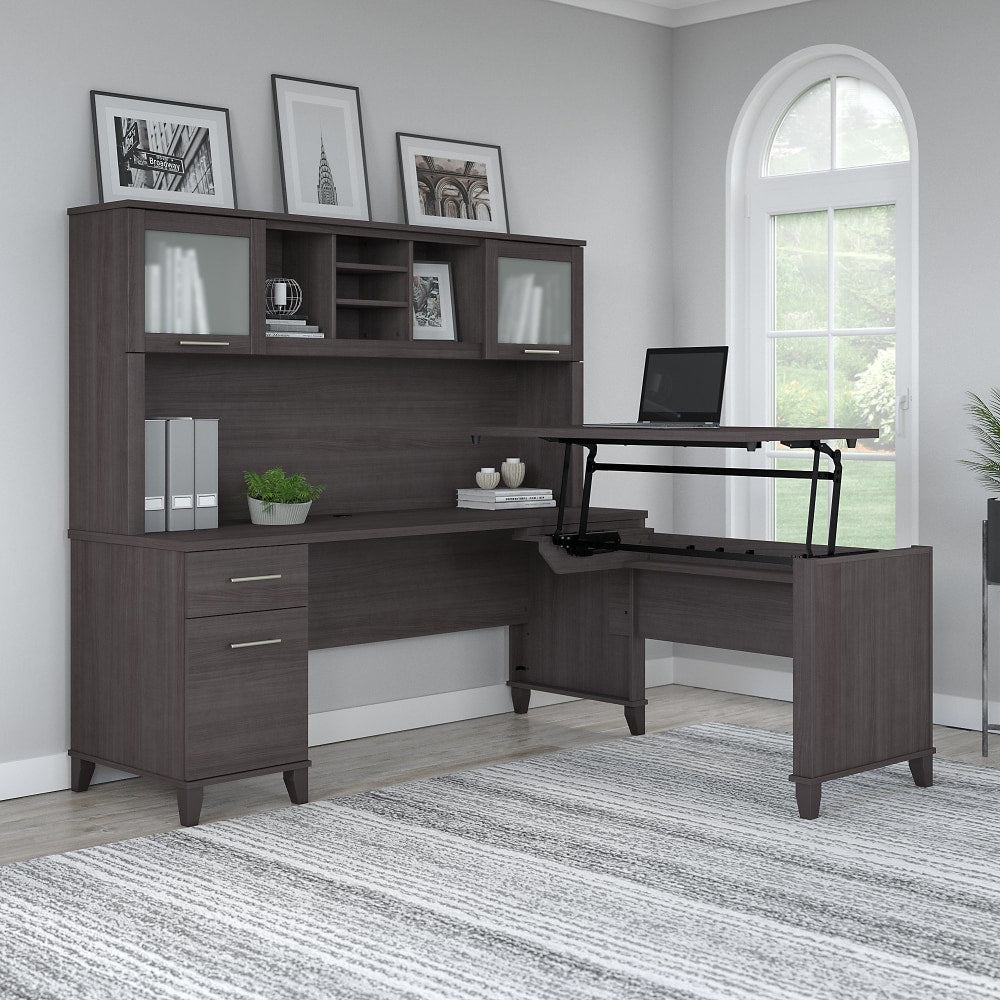 Bush Furniture Somerset 72inW 3-Position Sit-To-Stand L-Shaped Desk With Hutch, Storm Gray, Standard Delivery