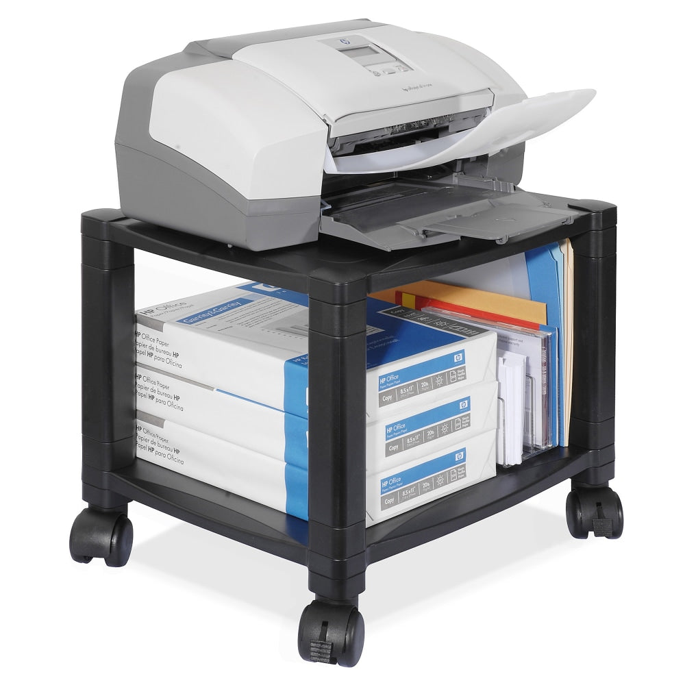 Kantek 2-Shelf Mobile Printer/Fax Stand, 11 7/8in-14 1/8inH x 17inW x 13 1/4inD, Black