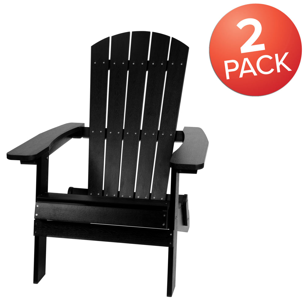 Flash Furniture Charlestown All-Weather Poly Resin Folding Adirondack Chairs, Black, Set Of 2 Chairs