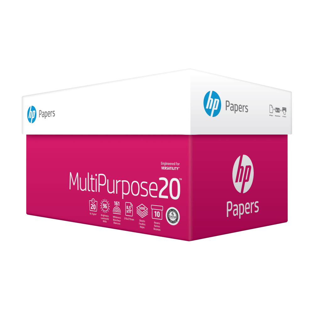 HP Multi-Use Print & Copy Paper, Ultra White, Letter (8.5in x 11in), 5000 Sheets Per Case, 20 Lb, 96 Brightness, Case Of 10 Reams