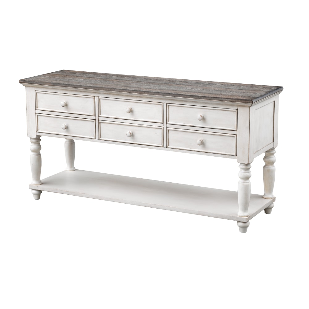 Coast to Coast Hudson 6-Drawer Console Table, 30inH x 60inW x 19inD, Brown/Light Gray/Cream