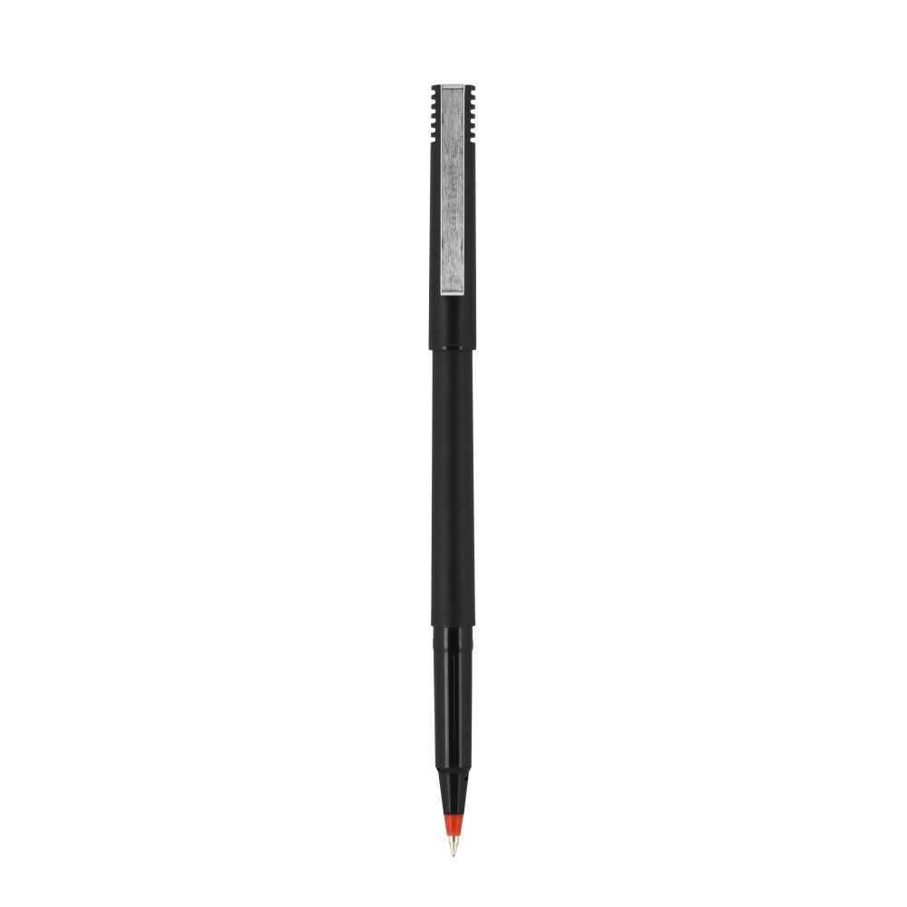 uni-ball Rollerball Pens, Micro Point, 0.5 mm, 80% Recycled, Black Barrel, Red Ink, Pack Of 12 Pens