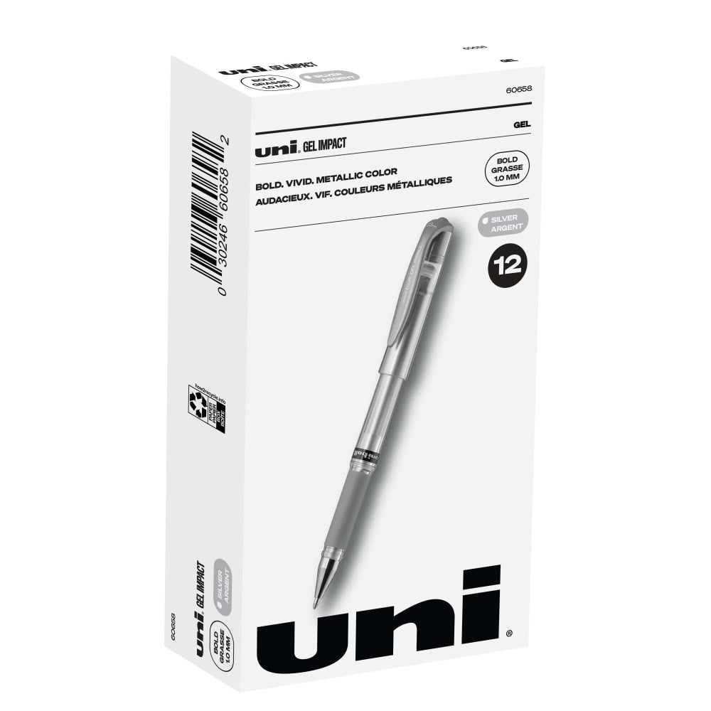 uni-ball 207 Impact Gel Pen, Bold Point, 1.0 mm, Clear Barrel, Silver Ink