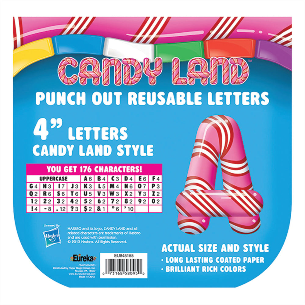 Eureka Reusable Paper Punch-Out Deco Letters, 4in, Candy Land Peppermint Stripe, Set Of 3 Packs