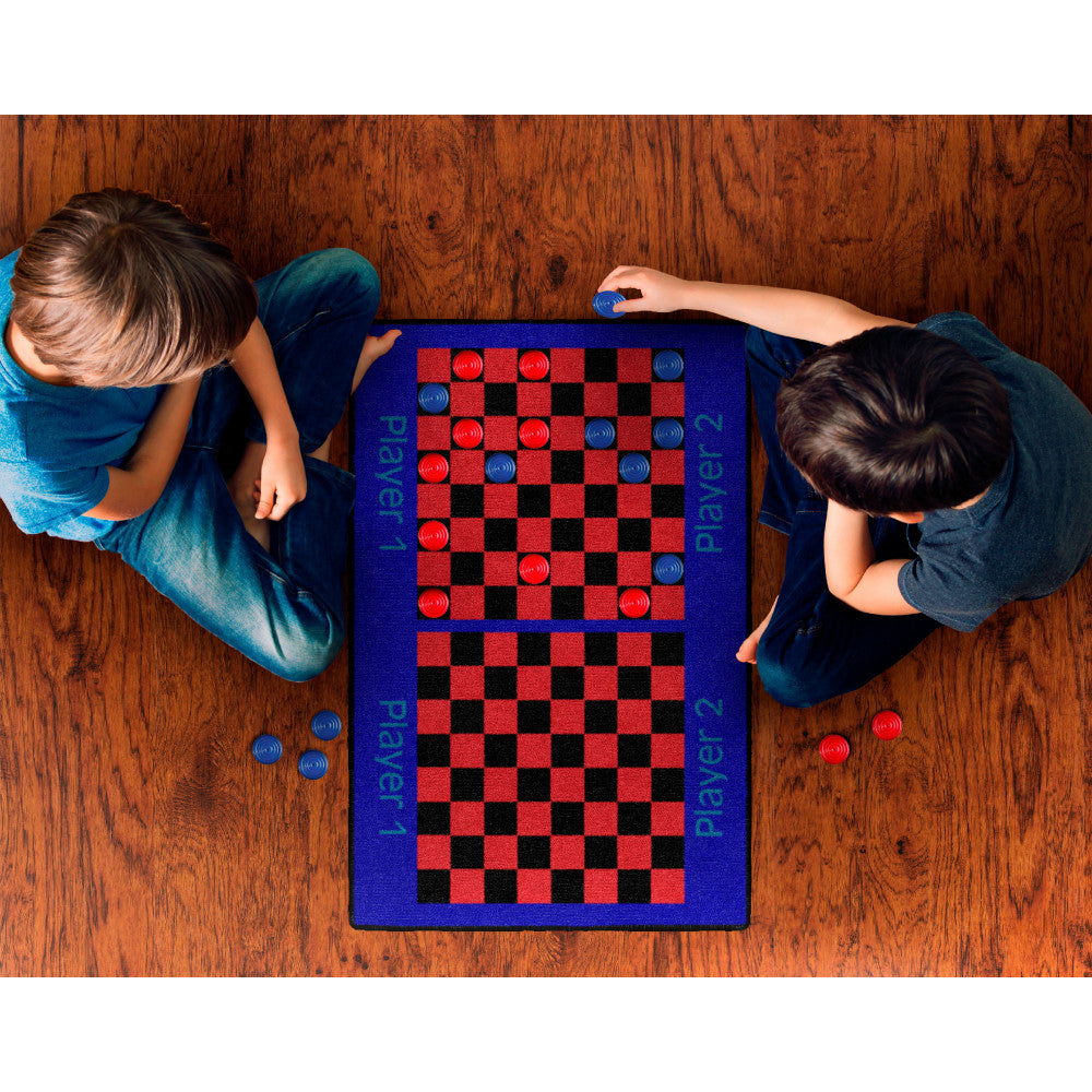 Flagship Carpets Checkers Rug, 24in x 36in, Blue/Red/Black