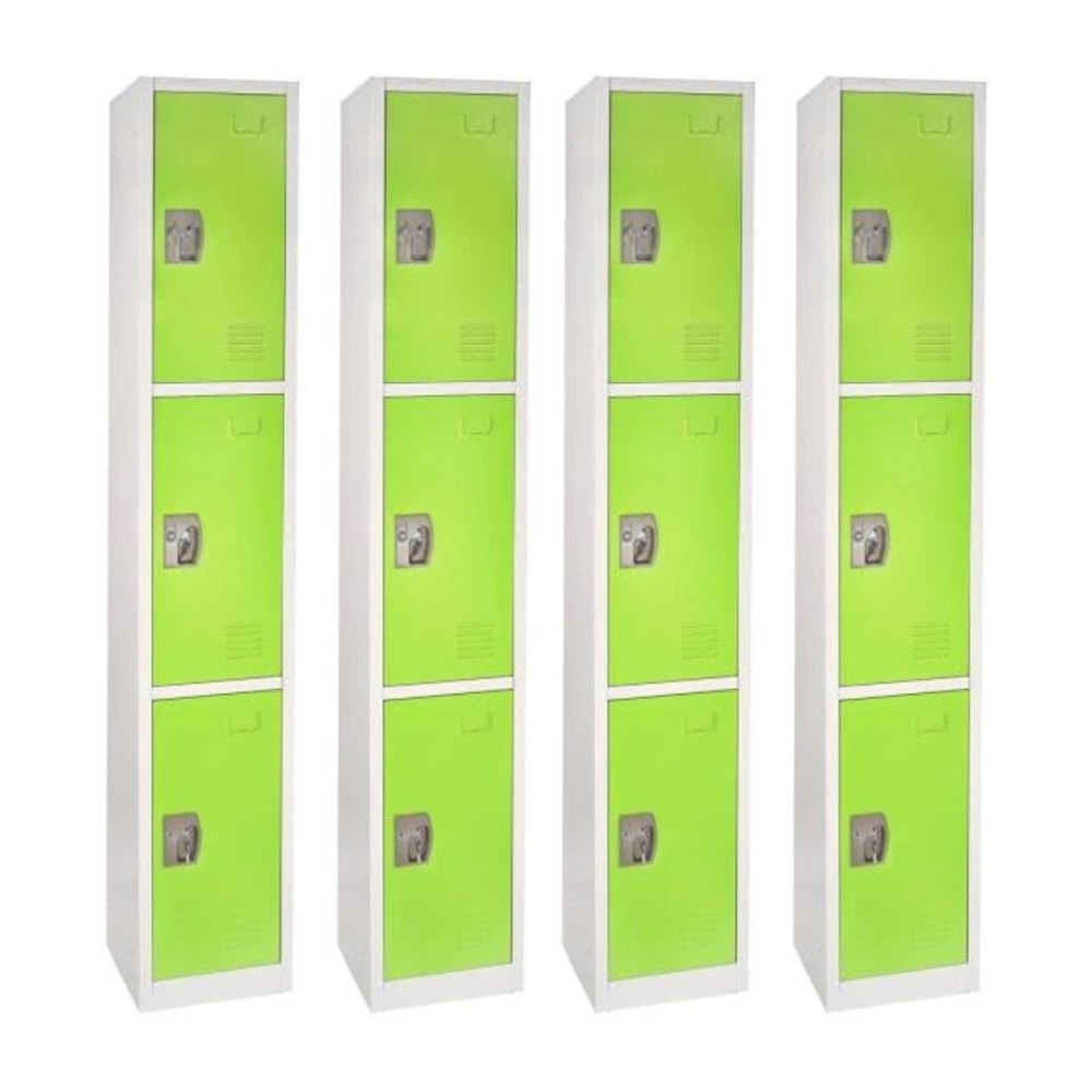 Alpine Large 3-Tier Steel Lockers, 72inH x 12inW x 12inD, Green, Pack Of 4 Lockers