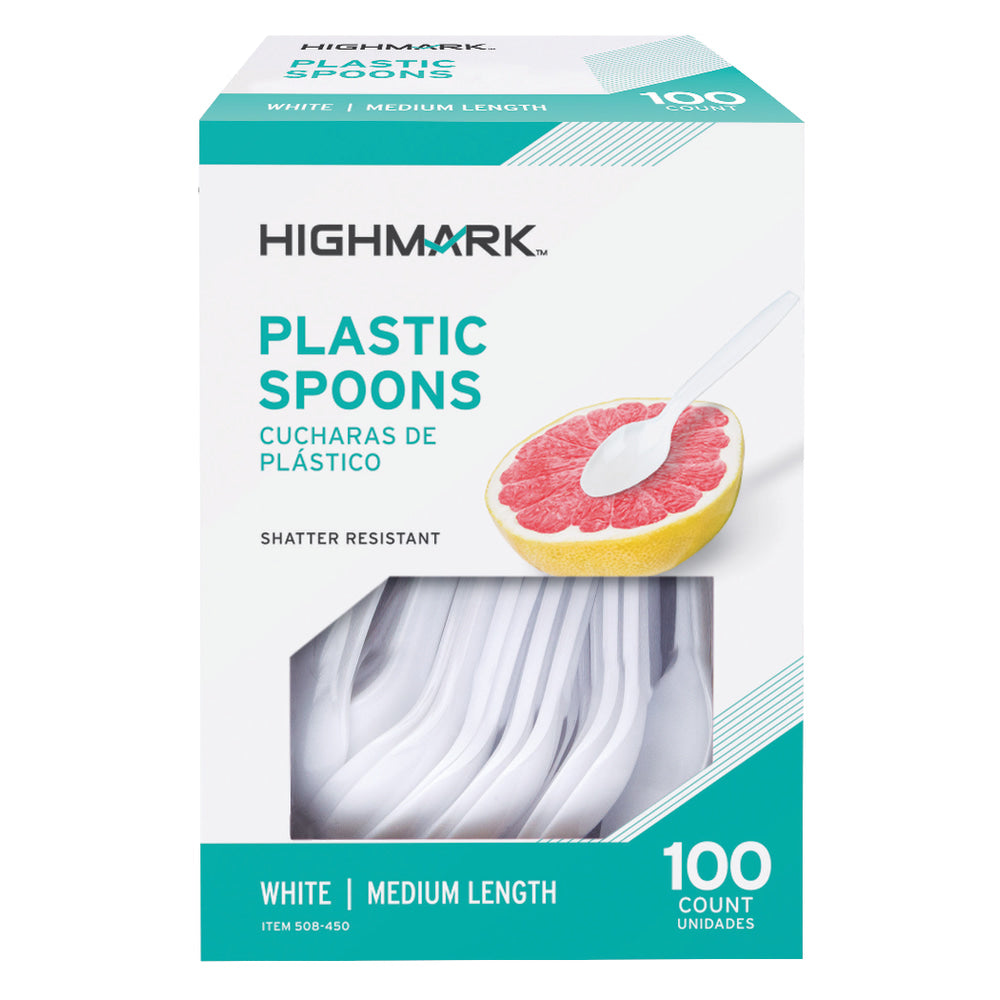 Highmark Medium-Length Plastic Cutlery, Spoons, Pack Of 100 Spoons