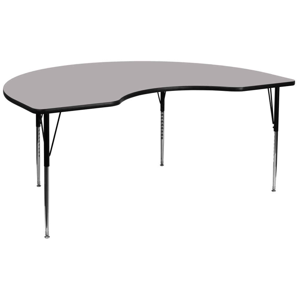 Flash Furniture 96ft"W Kidney Thermal Laminate Activity Table With Standard Height-Adjustable Legs, Gray