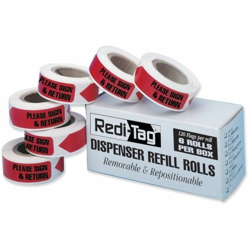 Redi-Tag Dispenser Refills, "Please Sign & Return," 1 3/4in x 9/16in, Red, 120 Flags Per Pad, Box Of 6 Pads