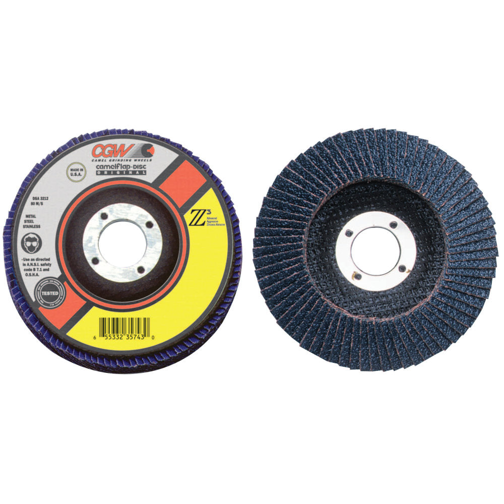 Flap Discs, Z3 -100% Zirconia, XL, 4 1/2in, 60 Grit, 5/8 Arbor, 13,300 rpm, T27