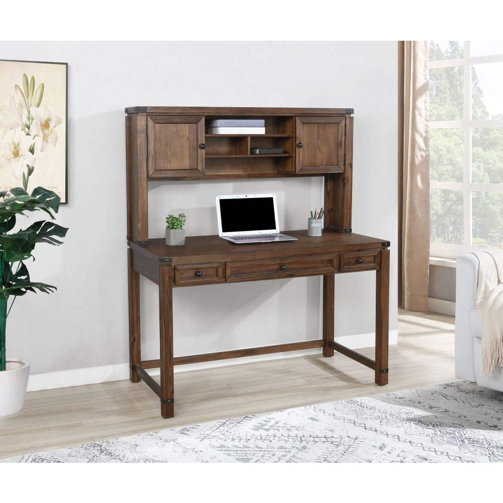 Office Star Baton Rouge 48inW Computer Desk With Hutch, Brushed Walnut