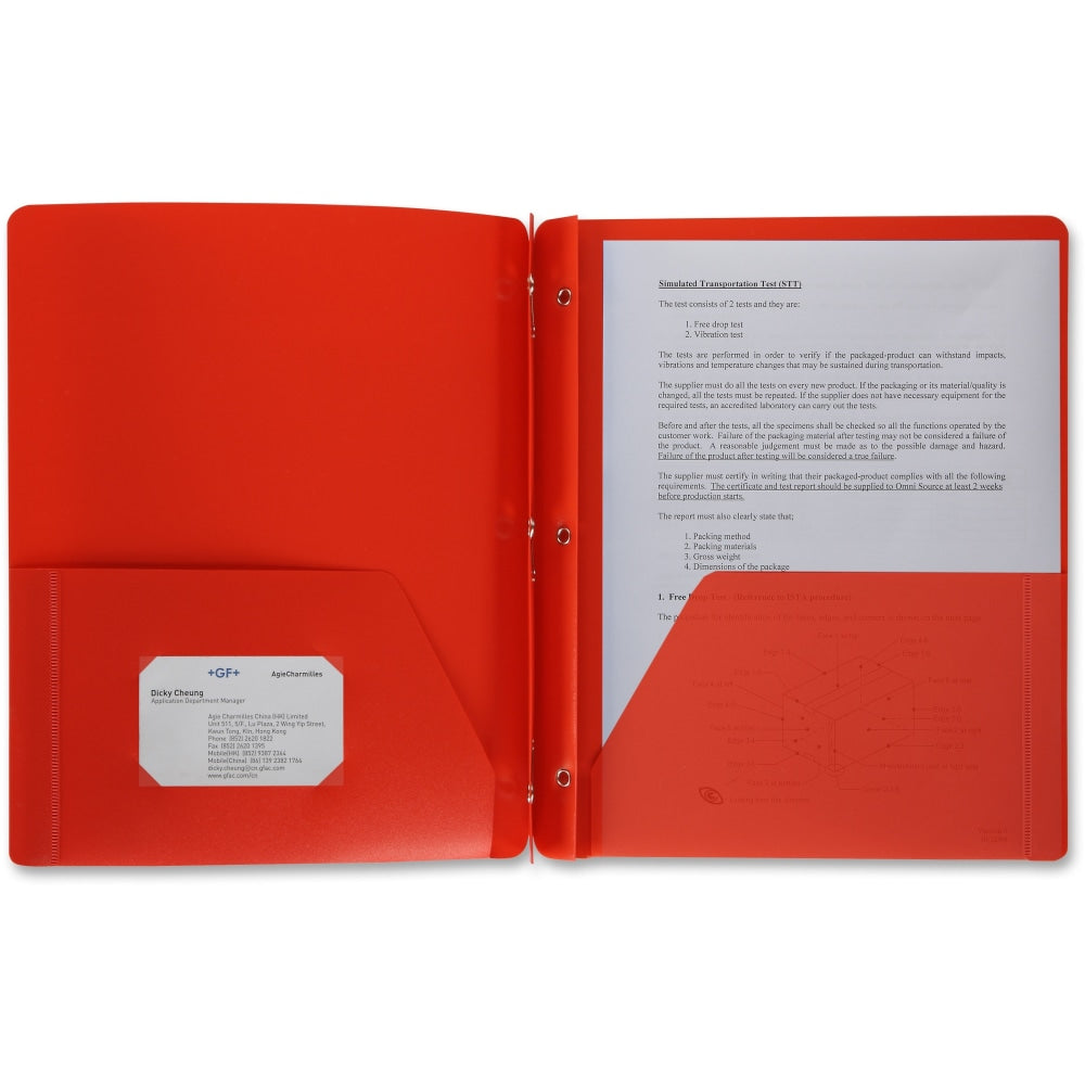 Business Source 3-Hole Punched Poly Portfolio, Letter Size, 8-1/2in x 11in, Red