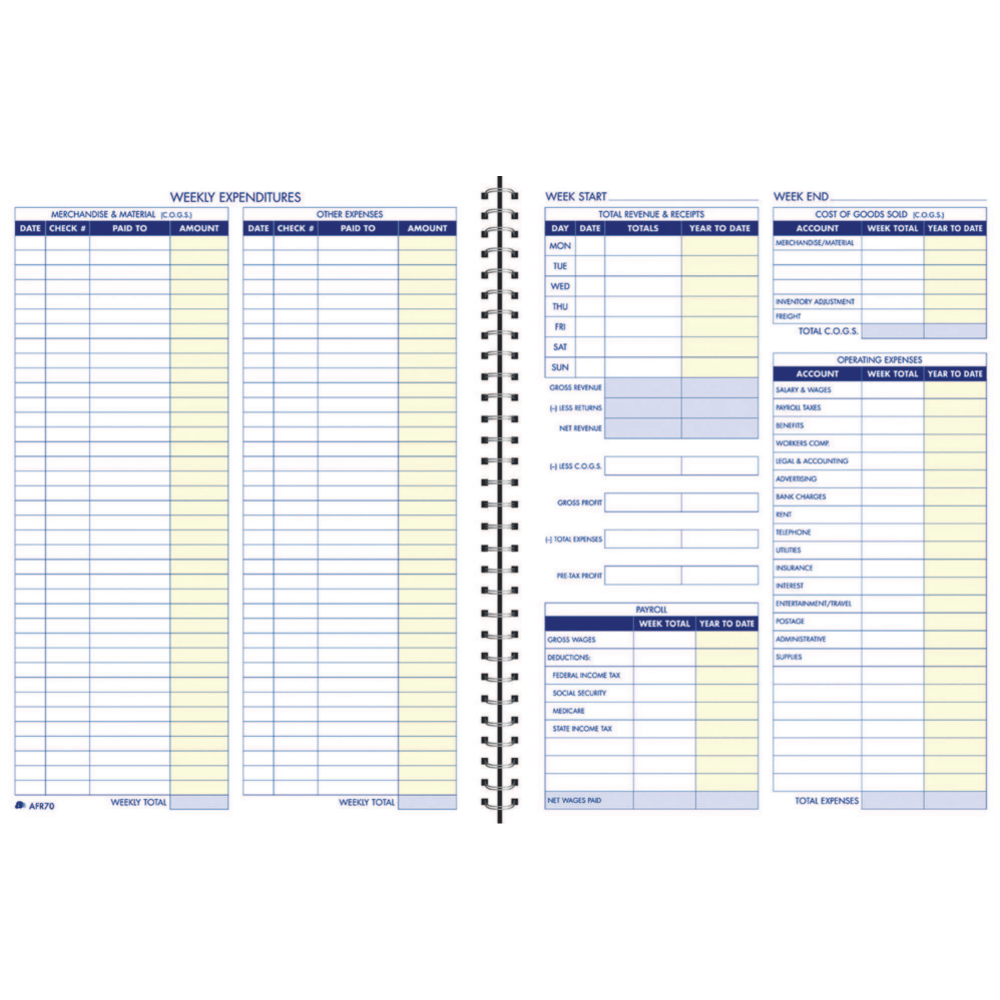 Adams Weekly Bookkeeping Book, 8 1/2in x 11in, Blue