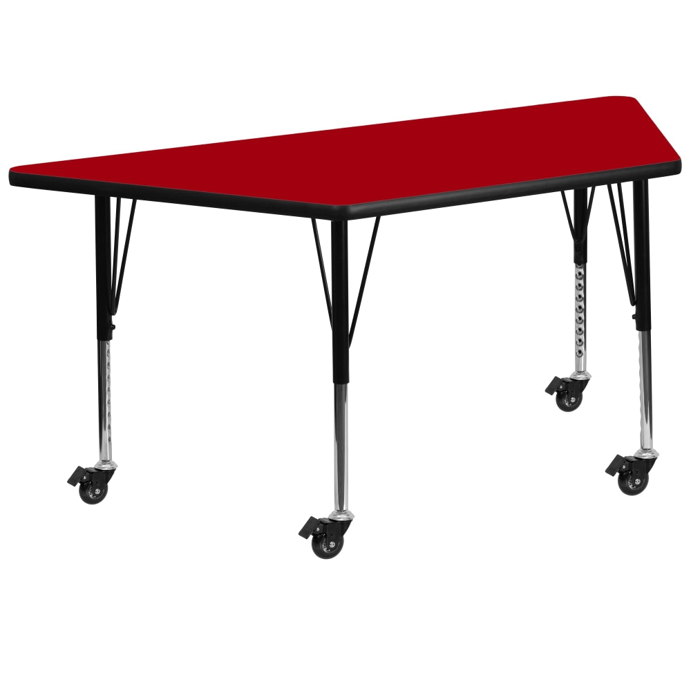 Flash Furniture Mobile 60inW Trapezoid Thermal Laminate Activity Table With Short Height-Adjustable Legs, Red