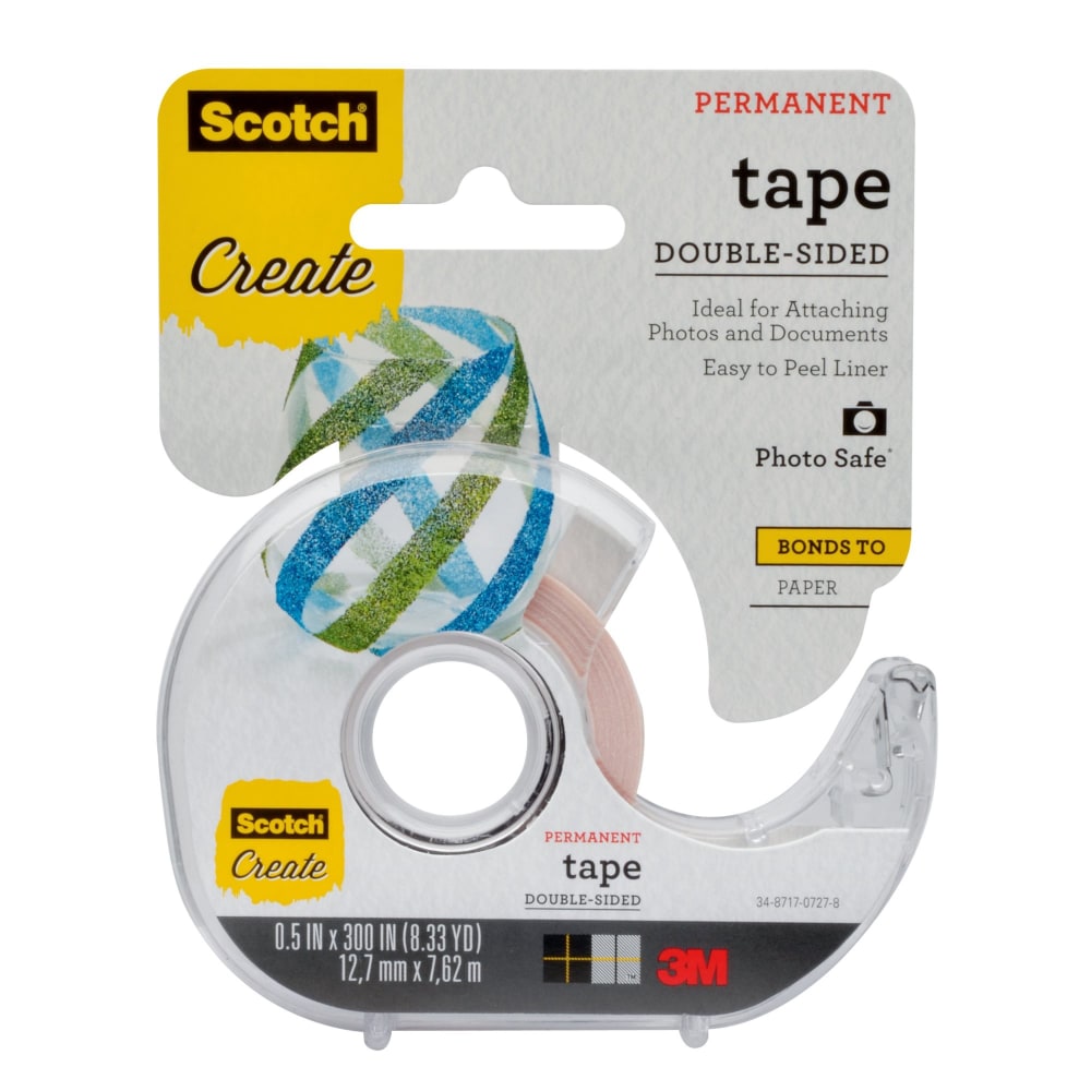 Scotch Permanent Double-Sided Scrapbooking, Photo & Document Tape, 1/2in x 300in, Clear