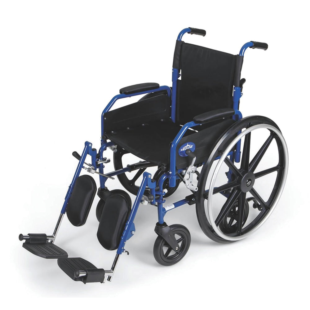 Medline Hybrid 2 Transport Wheelchair, Elevating, 18in Seat, Blue