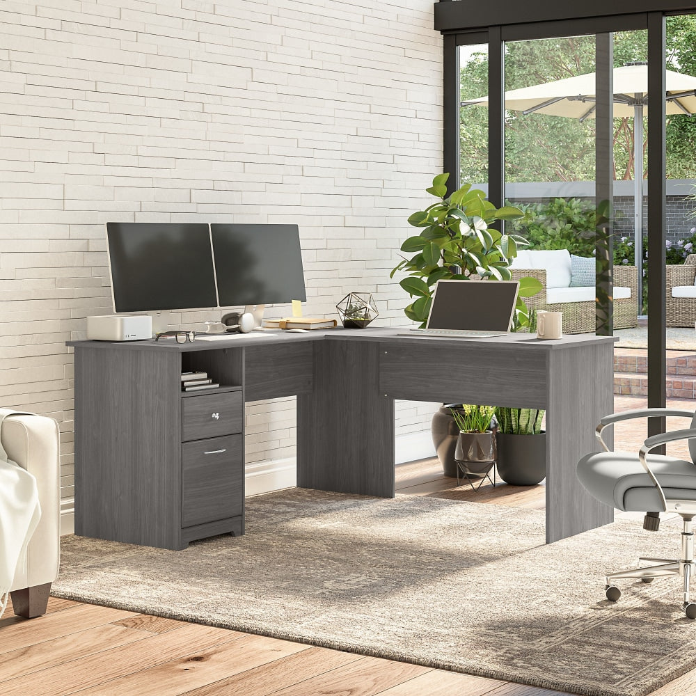 Bush Business Furniture Cabot 60inW L-Shaped Corner Desk With Drawers, Modern Gray, Standard Delivery