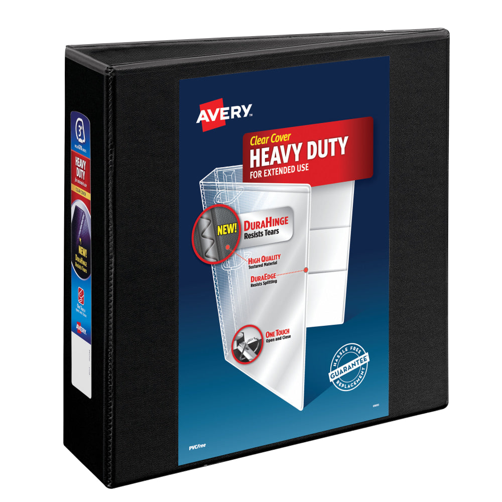 Avery Heavy-Duty View 3-Ring Binder With Locking One-Touch EZD Rings, 3in D-Rings, Black