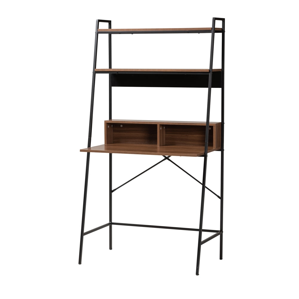 Baxton Studio Palmira 33inW Modern Industrial 33inW Writing Desk With Shelves, Walnut Brown/Black