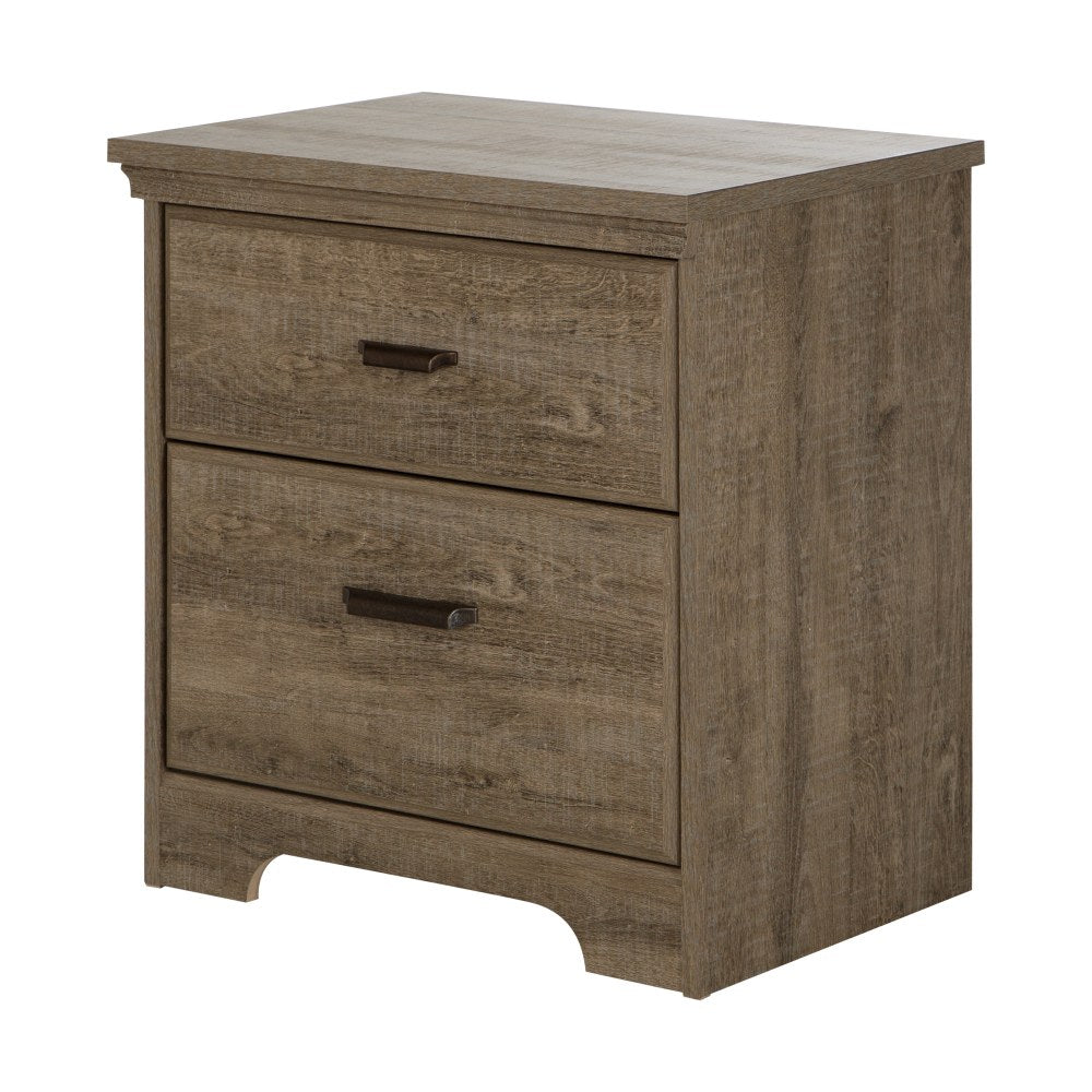 South Shore Versa 2-Drawer Nightstand, 25-1/4inH x 23inW x 17-3/4inD, Weathered Oak