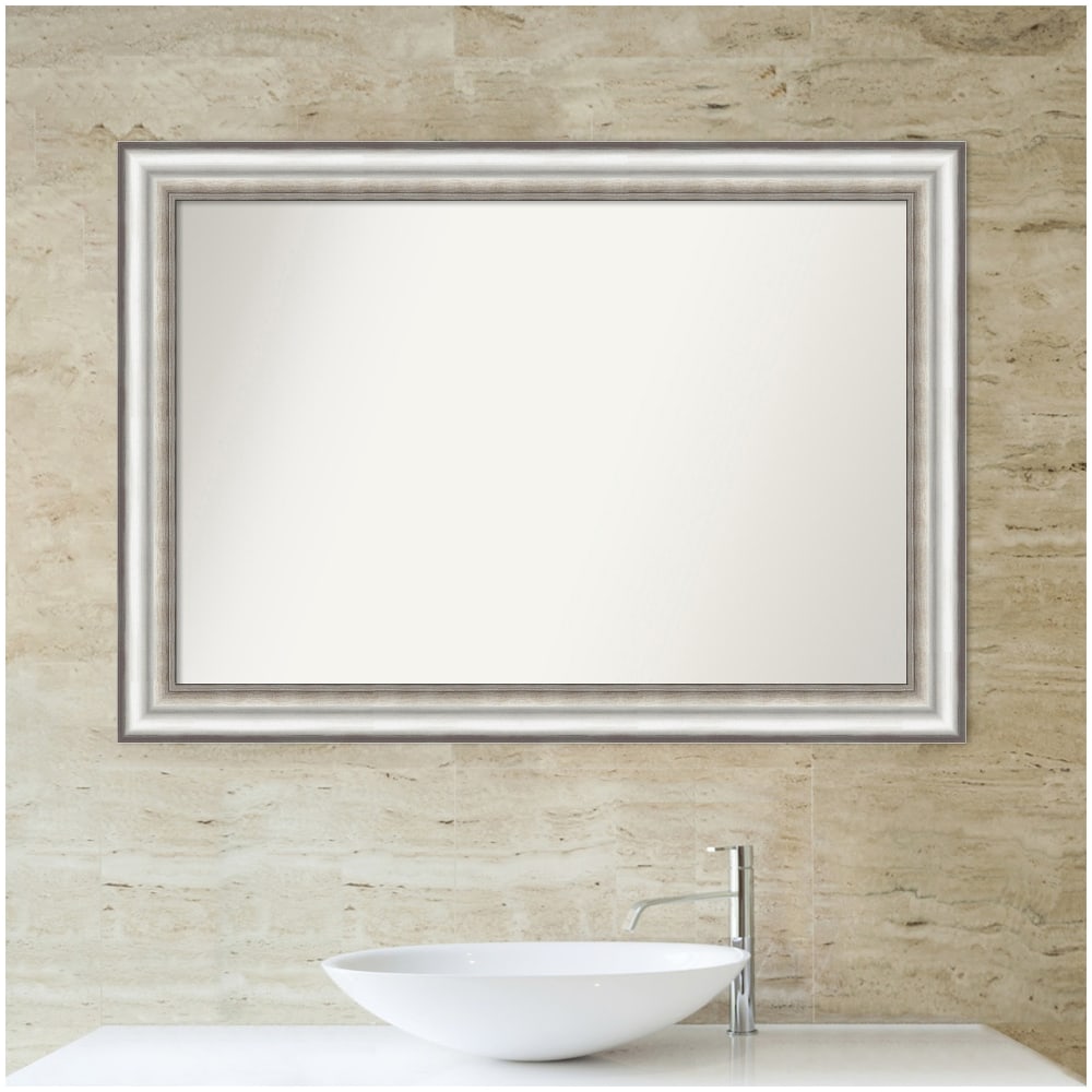 Amanti Art Non-Beveled Rectangle Framed Bathroom Wall Mirror, 29-1/4in x 41-1/4in, Salon Silver