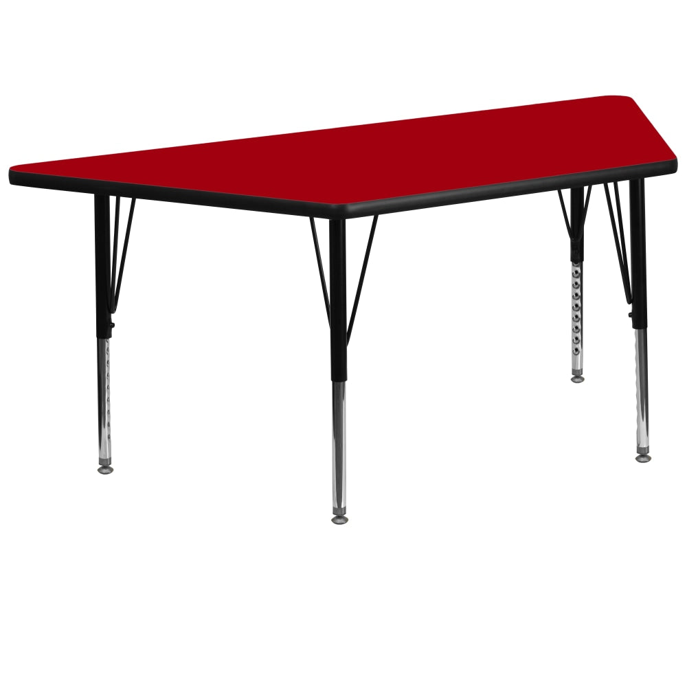 Flash Furniture Trapezoid Thermal Laminate Activity Table With Height-Adjustable Short Legs, 25-1/8inH x 29inW x 57inD, Red