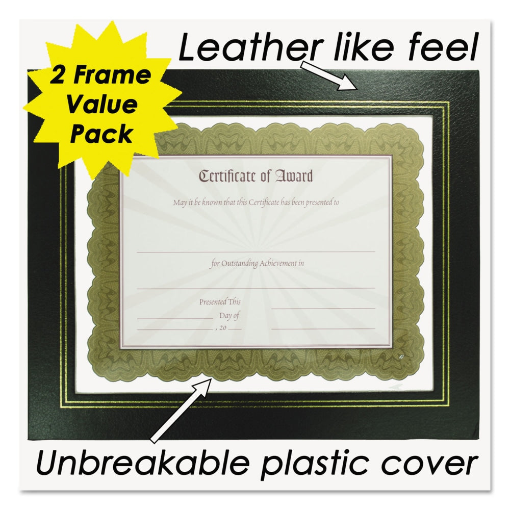 NuDell Flat Leatherette Document Frames - Holds 11in x 8.50in Insert - Desktop - Horizontal, Vertical - Easel Back, Hanger - 2 / Pack - Leather, Plastic - Black