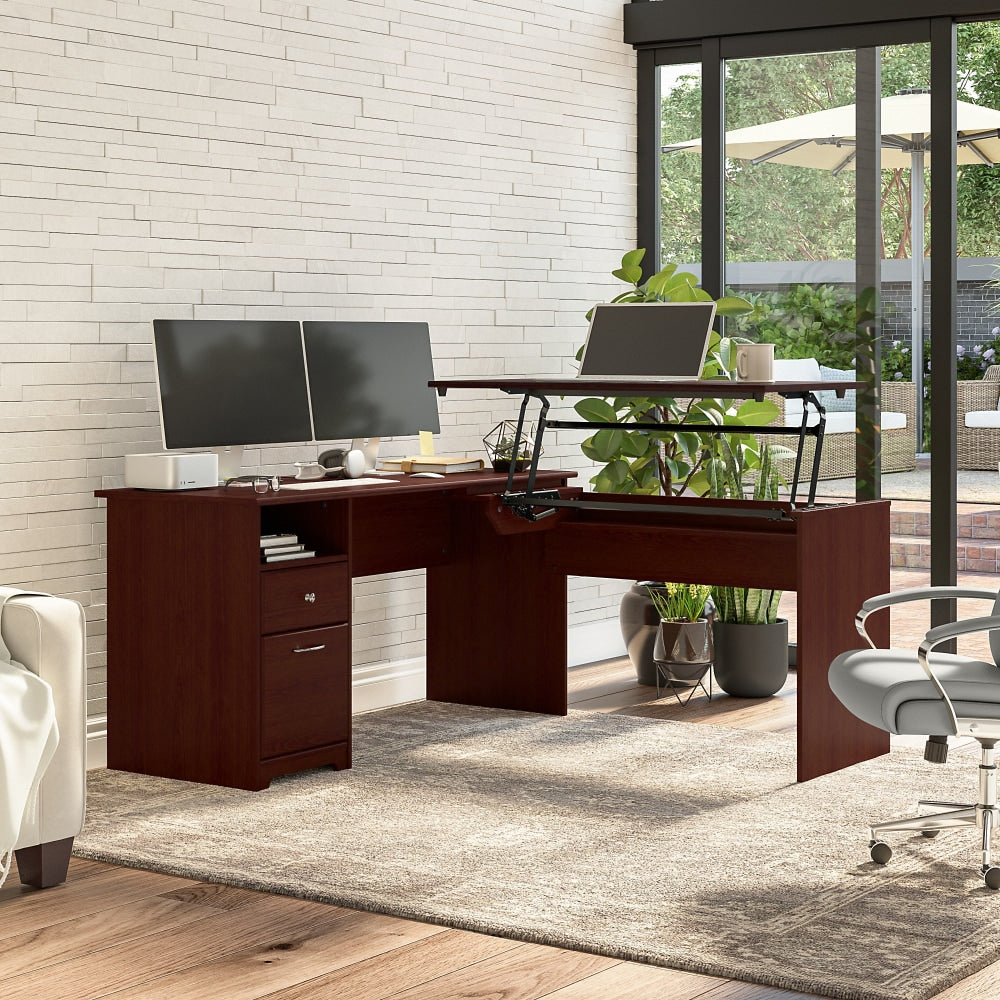 Bush Furniture Cabot 3 Position L Shaped Sit to Stand Desk, 60inW, Harvest Cherry, Standard Delivery