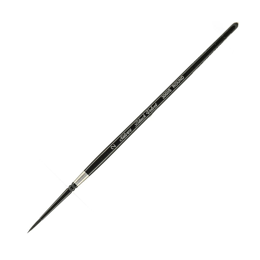 Silver Brush 3000S Black Velvet Series Paint Brush, Size 2, Round Bristle, Squirrel Hair/Synthetic Filament, Multicolor