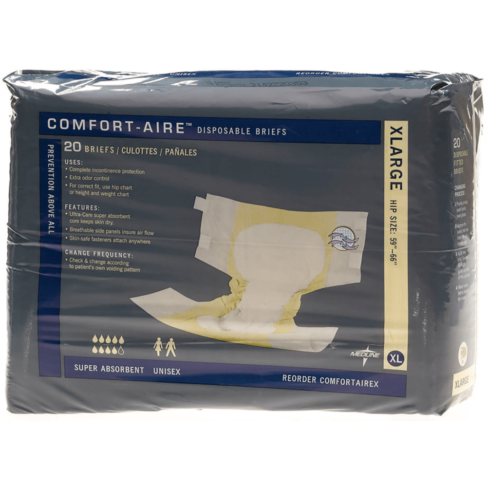 Comfort-Aire Disposable Briefs, X-Large, 59 - 66in, Beige, Bag Of 20, Case Of 3 Bags