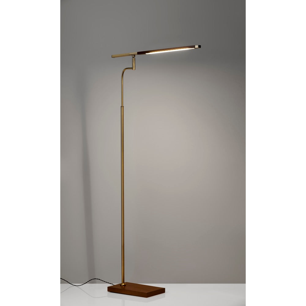 Adesso Barrett LED Floor Lamp, 62-1/2inH, Antique Brass/Walnut